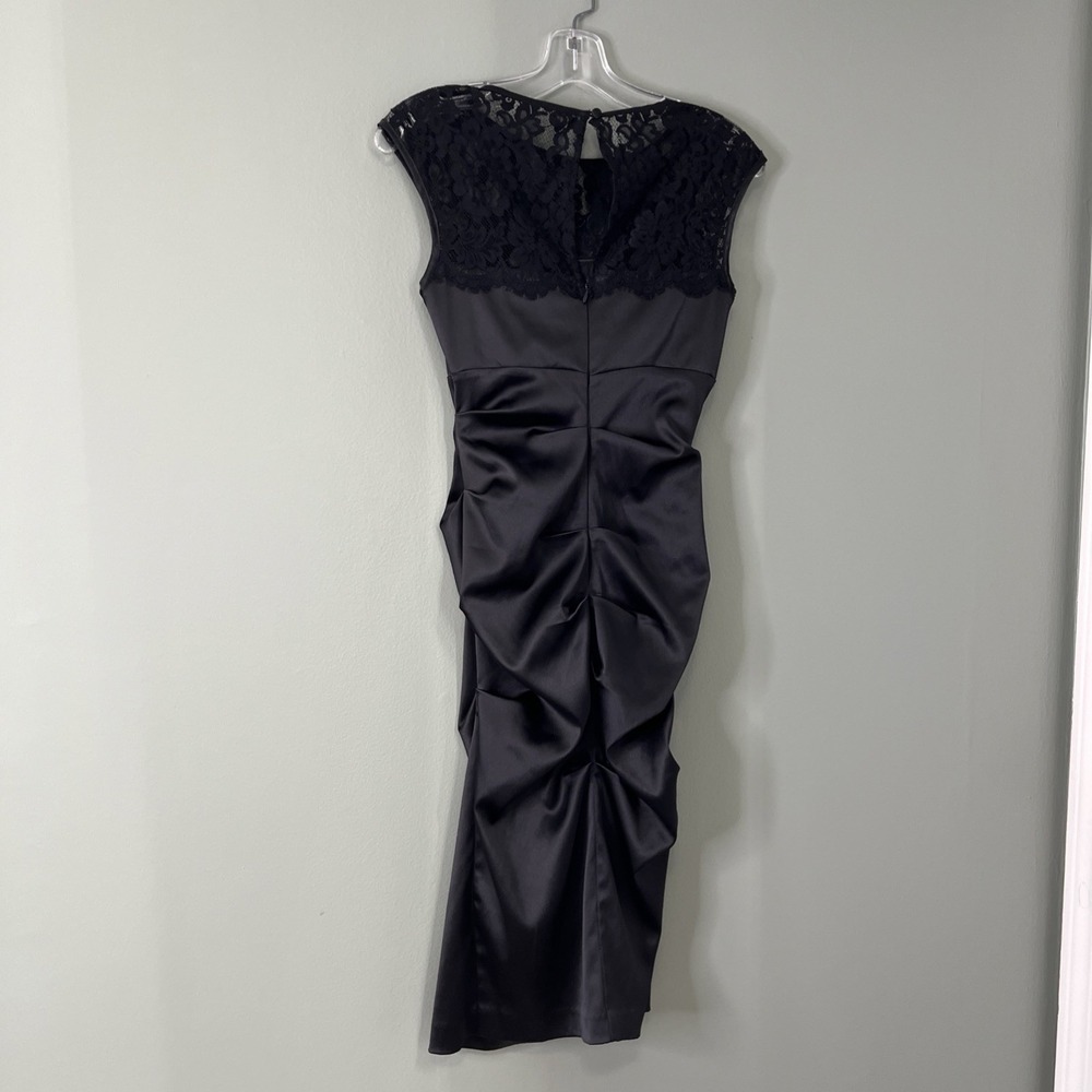 Xscape Joanna Chen Black Dress Satin Sz 2 Lace Coquette Wedding Guest Formal LBD